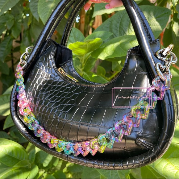 Hand Crafted Handbags - TRIPLE HEARTS Pastel Rainbow Jelly Resin Bag Strap Novelty Bag Strap Kawaii Y2K